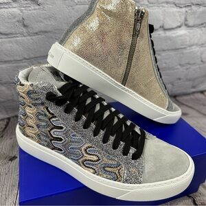 P448 StarBS High Top Sneakers Embroidered Panama Gray Size Zipper EU38 (7.5-8)